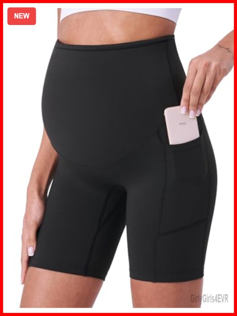 Maternity Biker Shorts Over Belly 8" Yoga Workout Running Shorts with Pockets